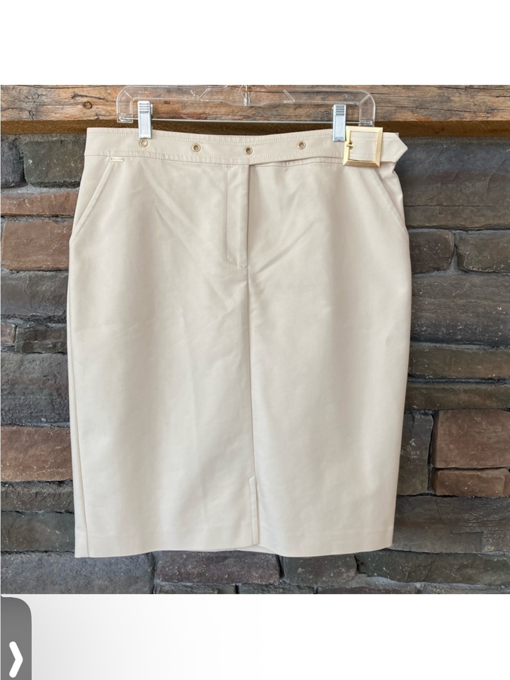 St. John Cream Midi Skirt with Belt Accent